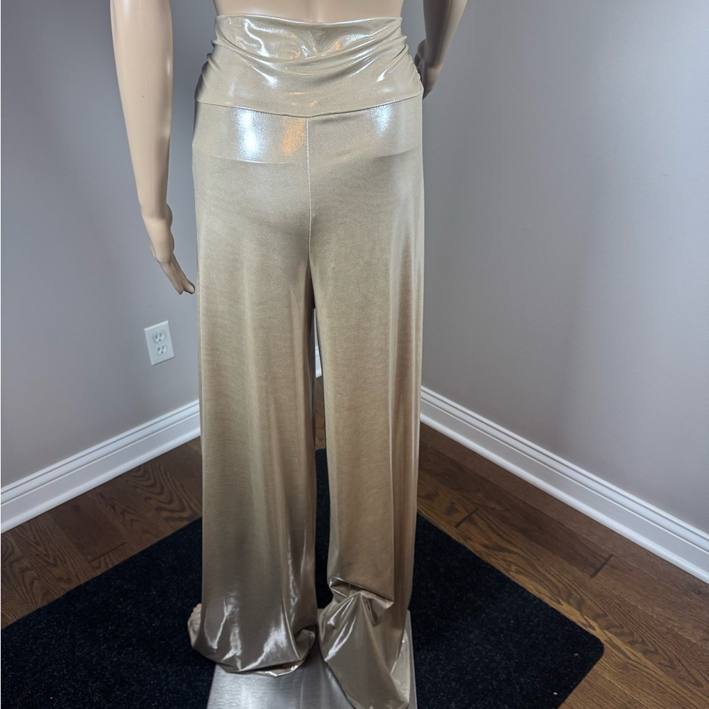AKIRA Metallic Champagne Wide Leg Pants XL NWT Disco Festival Party Pants - Picture 3 of 4